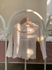 Korean Style Baby Girl Outfit Spring Autumn Cotton Long Sleeve Romper with Ruffle Collar And Bottom Shirt Two Pieces Set