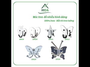 Móc treo đồ nhà tắm 100% Inox đặc PHÁT ĐẠT không rỉ sét Móc đơn inox hình táo ngôi sao bướm tim (SP018.019.020.021.022.024)