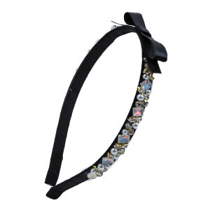 Sweet Matcha Green Butterfly Knot Hairband with Rhinestone Ribbon in Beige Versatile Childrens Headwear by Magic Baby