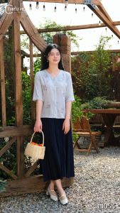 Áo kiểu thiết kế mềm mại dịu dàng với chất liệu Linen thoáng mát AN4L1053 Thời trang Thiều Hoa