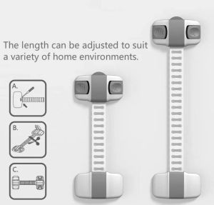 Adjustable Fridge Guard Refrigerator Door Latch Baby Safety Child Lock Appliance Punch-Free Drawer Lock Door Lock Door Buckle Kitchen Cabinet Prevents Children From Pushing And Pulling (Grey White)