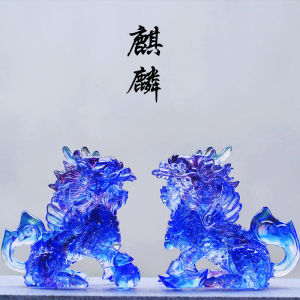 Coloured Glaze Unicorn Decorations a Pair Ornaments Xiangrui Kirin Home Feng Shui Housewarming Gifts