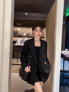 Black Casual Loose Womens Suit Jacket 2025 Spring Autumn New Style Korean Version Elegant Fashionable Polyester Blend