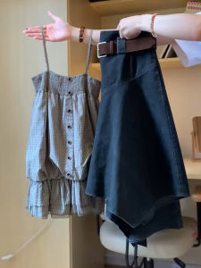 PEIZIXUAN | Korean Style Denim Halterneck Young-looking Outfit Set