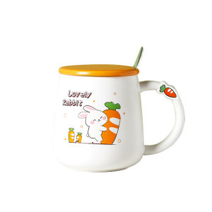 Cute Ceramic Mug with Lid And Spoon for Girls 2023 New Style Summer Coffee Cup Children Water Cup Nordic Style Cartoon Anime
