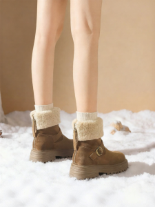 Josiny | Fur-lined Thicker Buckle Snow Boots Female Increase Height Short Boots