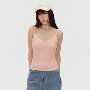 Omont Knitted Slim Fit Stripe Vest Womens Spring Autumn Outerwear Casual Fashion Commute Style Cotton Blend Tank Top