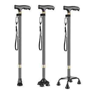 Anti-Slip Four-Legged Lightweight Walking Cane for Elderly Mountain Climbing with Light Portable Trekking Poles Adjustable Handstick