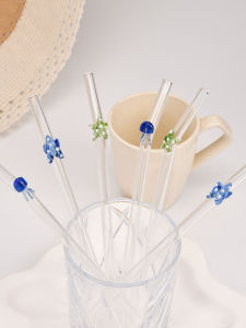1/4PCS Ocean Themed Reusable Glass Straws Iced Drinks Tea Smoothie Straw Beach Party Dessert Shop Gathering Gift Summer Vibes