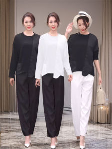 Original Design Loose Long Sleeve round Neck Knitted Cotton T-Shirt Asymmetrical Casual Style Spring Autumn New Arrival Womens Top