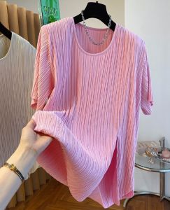 Extra Large 150kg Pleated Short Sleeve T-shirt for Women 2023 Summer New Loose Fat Mm Split Top Fashion