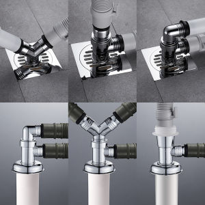 Three-Way Washing Machine Drain Pipe Special Floor Drain Connector Deodorizing Filter Anti-Overflow Double-Headed Multi-Channel Two-in-One