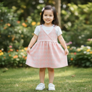 Moose Girl Dress White and Pink With High Density Print Details (GSFDS 604 8138 MD12)