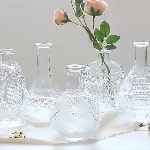 Clear Glass Vase Living Room Flower Arrangement French Relief Glass Bottle Light Luxury