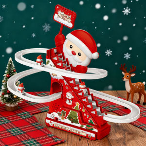 Santa climbing toy with music lights Electric DIY Christmas track set for kids Building block Santa race track light music