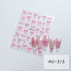 Bowknot Nail Stickers 3D Relief White Ribbon Cute Sweet Pink Self-Adhesive Nail Art Decoration Decals For Nail Tips Manicures