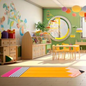 VIKAMA Creative Pencil-Print Rug: Stain-Resistant and Durable for Living Room Sofas Bedroom and Walk-In Closets—Home Decor