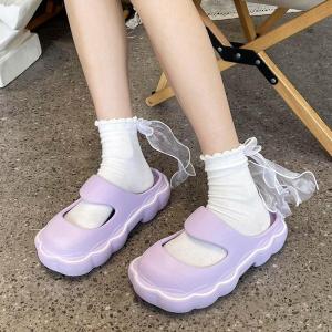 Mary Janes Thick Heel Anti-Slip Indoor Outdoor Womens Slippers Home Comfortable Slip-On Sandals Flat Bottom EVA Shoes