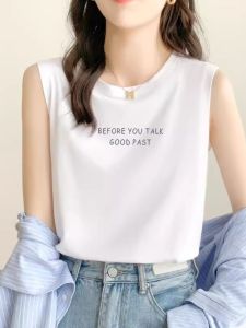 เสื้อกล้ามแขนกุดสีขาวสำหรับผู้หญิงในช่วงฤดูร้อน เสื้อเชิ้ตแขนกุดสีขาวสำหรับใส่ด้านนอก เสื้อกั๊กแบบสวมหัวสำหรับใส่ด้านใน