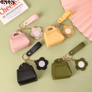 QNQN เกาหลีสร้างสรรค์ Pu กระเป๋าพวงกุญแจสีทึบเก็บกระเป๋าสตางค์ขนาดเล็กหนังมินิกระจกเก็บกระเป๋าจี้กระเป๋าจี้ตกแต่งจี้กระเป๋า