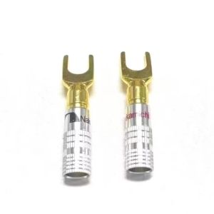 2pcs Pure Copper Gold-Plated Middle Channel Wiring Fork Y-Shaped Banana Plug U-Shaped Speaker Plug Speaker Plug Horn Connector
