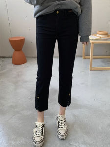 High Waist Straight Leg Pants Womens Elastic Slimming Nine Tube Pants Summer Black Eighteen Slimming Trousers for Small Figures