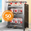 Dish Rack Cabinet with Cover 3Tiers Steel Kitchen Organizer Cabinet Drawer Metal Carbon Black. 