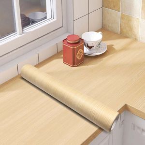 Kitchen Stickers Wood Grain Self-adhesive Wallpaper Stove Cabinet Waterproof and Oil-proof Bedroom Living Room Wall Stickers