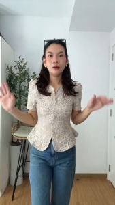 Amyenjoylife Filipiniana Inspired Top Khaki Short Sleeve Shirt For Women Elegant Blouses Women Top Casual【1-3Day Delivery🚀】