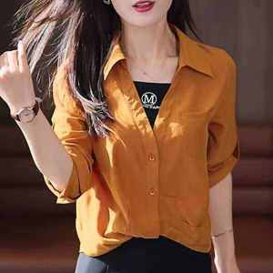 Korean Style Layered Commute Womens Shirt Spring Autumn New High-End Feeling Fake Two-Piece Letter Print Top Long Sleeve Polo Collar