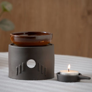 Cinnabar 3 in 1 Coarse Pottery Tea Warmer Ceramic Japanese Style Candle Heating 100ml Reed Diffuser Essential Oil Incense Burner