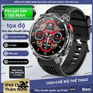 Đồng Hồ Thông Minh Siêu Bền 1100mAh Mới Năm 2025 Dành Cho Nam Ngoài Trời Quân Sự GPS La Bàn Chống Nước 10ATM Gọi Bluetooth Theo Dõi Thể Thao Và Sức Khỏe