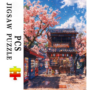 Scenic Cherry Blossom and Japanese Architecture Jigsaw Puzzle 500/1000/1200/2000PCS Stress Relief Puzzle Wall Art Decor Gift