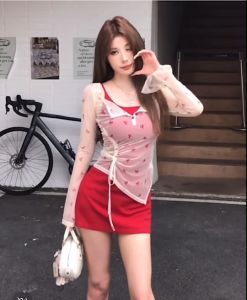 พร้อมส่ง❗️❗️ งายชุดเซทพส จีน งานป้ายนำเข้า เดรสรัดรูป สายสามารถปรับสั้นยาวได้