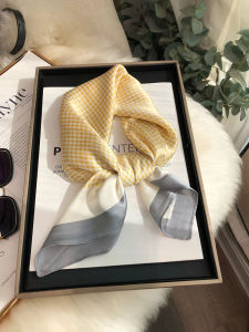 Yellow Silk Scarf Womens Versatile Fashionable Small Square Tie Hairband Autumn Winter Summer Match Workwear Multi-Functional Polyester Fiber