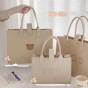 Lucky Pretty Bear Felt Tote Bag Large Capacity Shoulder Bag Cute Cartoon Handbag Solid Color Simple Tote bag Travel Shopping Mother and Baby Bag Laptop Tablet Book Practical Storage