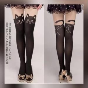Women Cute Black Cat Printed Silk Knee Socks Casual Thigh Cotton Warm High Over Knee Socks Cute Romantic Socks Lady Cat