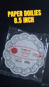 (isi 100 pcs) Paper Doyleys 8.5\" Inch Kertas Doilies 22 cm Alas Kue Renda Round White Dragon Pack