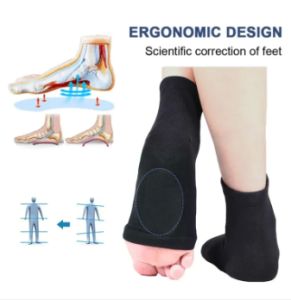 1Pair Arch Support Sleeve Cushioned Soft Elastic Gel Pad Fabric Arch Sock for Flat Foot Pain Relief Plantar Fasciitis Heel Spurs