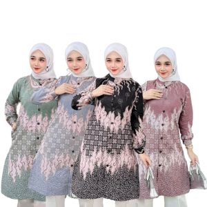 Tunik Kancing Depan Busui Batik Wanita Modern Atasan Tunik Baju Batik Wanita Modern Mewah Jumbo