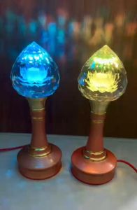 TẶNG DÂY LED 5M Đèn thờ pha lê đổi màu quả đào có hoa sen ở giữa 21cm/ 25cm - nhiều chế độ sáng- đèn thờ 7 màu