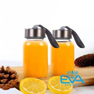 Combo 6 Bình Nước Thủy Tinh Tròn Nắp Đậy Có Dây Xách Tiện Lợi Nhiều Màu DX150ML