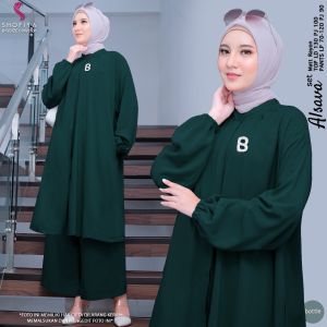 Baju Setelan Wanita Jumbo Long Tunik Celana Panjang Kulot Alsava One Set Bahan Katun Rayon Premium