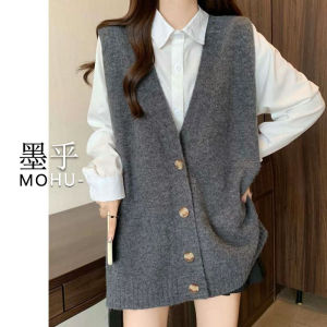 plus Size Open Cardigan Sweater Women Autumn Winter Loose Long Sleeveless Knitted Top Design Sense Fleece V-neck Warmth