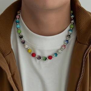 Salircon Exquisite Colorful Rhinestone Beads Chain Necklace Women Men Vintage Luxury Wedding Party Clavicle Chain Y2K Jewelry