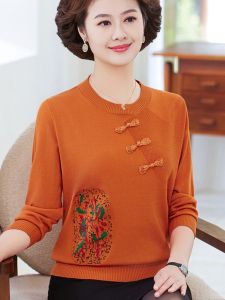 Áo Len Dệt Kim Thời Trang Cho Mẹ Áo Sơ Mi Dài Tay Phong Cách Trung Hoa Áo Len Mỏng Cho Mùa Xuân Thu Áo Chui Đầu Áo Len Nữ