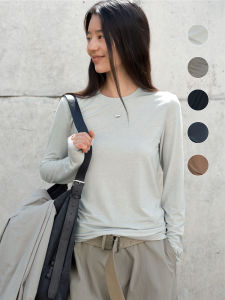 Haverice Soft Metal Wool Silk Long Sleeve T-Shirt Shoulder Width Regular Commute Style Pure Color Womens Premium Fashion