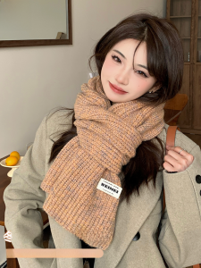 MiiOW | ผ้าพันคอถักแบบเกาหลีสำหรับผู้หญิง ผ้าขนสัตว์สีน้ำตาล ผ้าพันคอแบบยาว ผ้าขนสัตว์ ผ้าไหม ผ้าฝ้าย ผ้าโพลีเอสเตอร์ ผ้าฝ้ายผสม