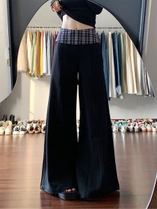 Quần Ống Đứng Kẻ Caro Đen Cho Nữ Mùa Hè 2025 Quần Ống Rộng Thoải Mái Cao Cấp Có Thể Gấp Lại Được