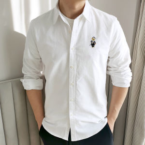 Áo Sơ Mi Nam Dài Tay Màu Trơn Oxford Thêu Cotton Nguyên Chất Thường Ngày Mùa Xuân Cho Thanh Thiếu Niên Mặc Ở Nhà Phong Cách Công Sở
